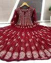 Georgette Anarkali Gown (56 kali) Burgundy Color Chikankari work with inner - IndieHaat