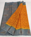 Kota Doria Handblock Printed Orange color Saree with blouse-Indiehaat