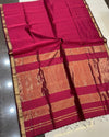 Maheshwari Handloom Silk Saree Magenta Pink Color Zari Line Zari Pallu with running blouse - IndieHaat