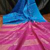 Silkmark Certified Eri Silk Digital Embroidered Blue Saree with Running Blouse-Indiehaat