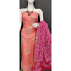 Kota Doria Red Suit Material Hand Dyed with Zari Border Pink Dupatta-Indiehaat