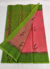 Kota Doria Handblock Printed Pink Saree with blouse-Indiehaat