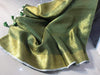 Hand Dyed Pure Tissue Linen Saree Moss Green Color With Running Blouse-Indiehaat