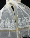 Chanderi Silk Dupatta White Color with Chikankari work - IndieHaat