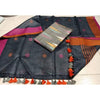 Pure Linen Black Dupatta With Gray Ikkat Kurti Material-Indiehaat