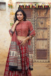 Handblock Printed Cotton Red Lehanga And Top With Mulmul Dupatta | Indiehaat