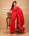 ILKAL Handloom Cotton Silk Saree Red Color with running blouse - IndieHaat