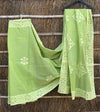 Organdy Cotton Saree Applique work Pale Leaf Green Colour with running blouse-Indiehaat