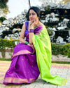 Katan Silk Saree Royal Purple Color Banarasi Weaves with running blouse - IndieHaat