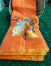 Kota Cotton Saree Embroidred Orange 8% Off - IndieHaat