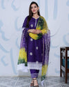 Pure Cotton Kota Doria Suits (Top+Bottom+Dupatta) Purple Color Stitch embroidery with Hand Bandhej work Dupatta - Indiehaat