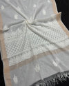 Chanderi Silk Dupatta White Color with Chikankari work - IndieHaat