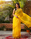 Pure Silk Kota Doria Saree Banana Yellow Color allover Hand Pitta work with running blouse - IndieHaat