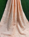 Kota Doria Saree Pastel Peach Color Chikankari work without blouse - IndieHaat