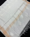 Chanderi Silk Dupatta White Color with Chikankari work - IndieHaat