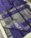 Pure Maheshwari Silk Saree Royal Purple Color Handloom Handwoven Single Design Zari Border with Flower Buti Pallu and contrast blouse - IndieHaat