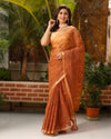 Pure Cotton Kota Doria Saree Light Brown Color Jaal Embroidery with running blouse - IndieHaat