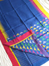 Pure Jamdani Handloom Linen Blue Saree 100 Count With Running Blouse-Indiehaat