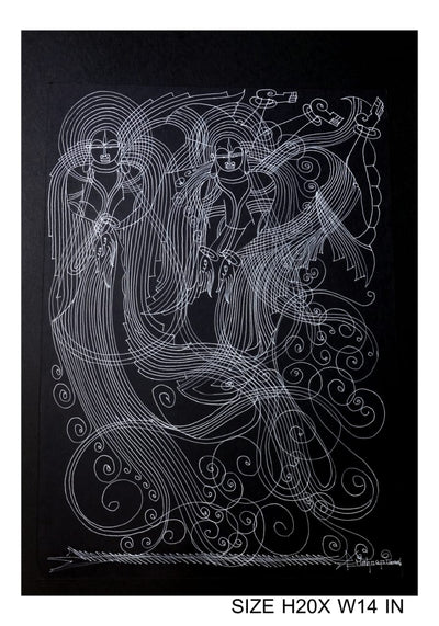 The Surpur Line Art Painting Mixed Media on Paper Unframed (Size: 22 x 16 inches) Artist: Krishna Prakash-Indiehaat
