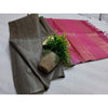 Silkmark Certified Eri Tussar Striped Black Body Saree with Pink Pallu Colour Blouse-Indiehaat