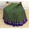 Patteda Anchu Handloom Mark Certified Pure Cotton Green Saree with Running Blouse-Indiehaat