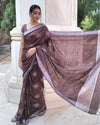 Pure Kota Silk Saree Brown Color Weaving Jaquard - IndieHaat