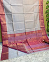 Pure Maheshwari Handwoven Tissue Silk Saree Pale Gray Color with running blouse - IndieHaat