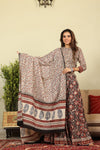 Handblock Printed Cotton Black Color Lehanga And Beige Color Top With Mulmul Dupatta (Size: 34-46)-Indiehaat