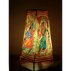 Indiehaat | Radha Krishna Kalamkari Handpainted Standing Square Leather Lamp | 9 Inch