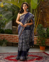 Kota Silk Saree Indigo Color Batik Print with running blouse - IndieHaat