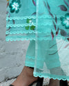 Kota Doria Suit (Top+Bottom+Dupatta) Aqua Blue Color Hand Painting with Stitch embroidery work - IndieHaat