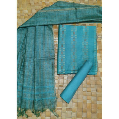 Katan Silk Sea Green Suit Piece with Bottom and Dupatta Handcrafted-Indiehaat