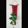 Red Macrame Wall Hanging Maroon Pot Holder With Poly Cotton Thread-Indiehaat