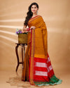 ILKAL Handloom Cotton Silk Saree Mustard Orange Color with running blouse - IndieHaat