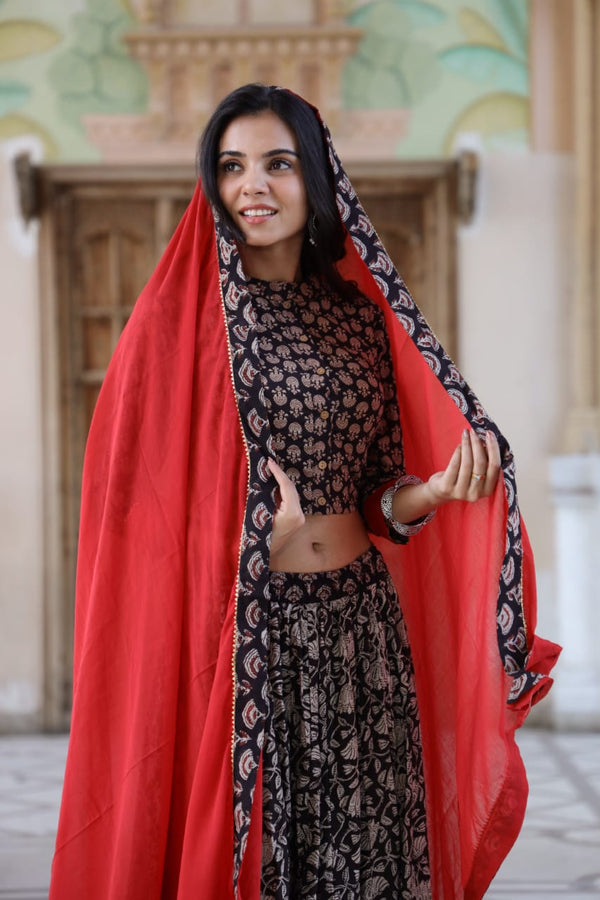 Cotton Lehanga Mulmul Dupatta Violet 20% Off - IndieHaat