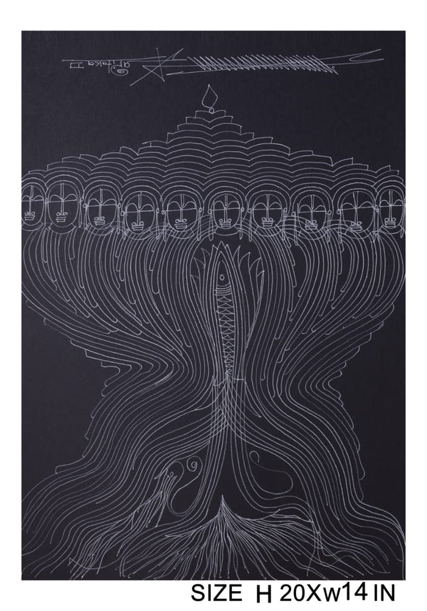 The Surpur Line Art Painting Mixed Media on Paper Unframed (Size: 22 x 16 inches) Artist: Krishna Prakash-Indiehaat