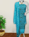 Katan Silk Suit Turquoise Blue Color Madhubani Print - IndieHaat