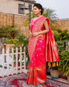 Banarasi Silk Saree Dark Pink Color with contrast pallu and blouse - IndieHaat