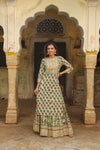 Cotton Skirt Kurti Set Handblock Cream 11% Off - IndieHaat