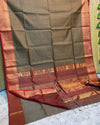 Pure Maheshwari Handwoven Tissue Silk Saree Grayish Brown Color with running blouse - IndieHaat