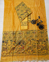 Katan Silk Suit Golden Yellow Color Madhubani Print - IndieHaat