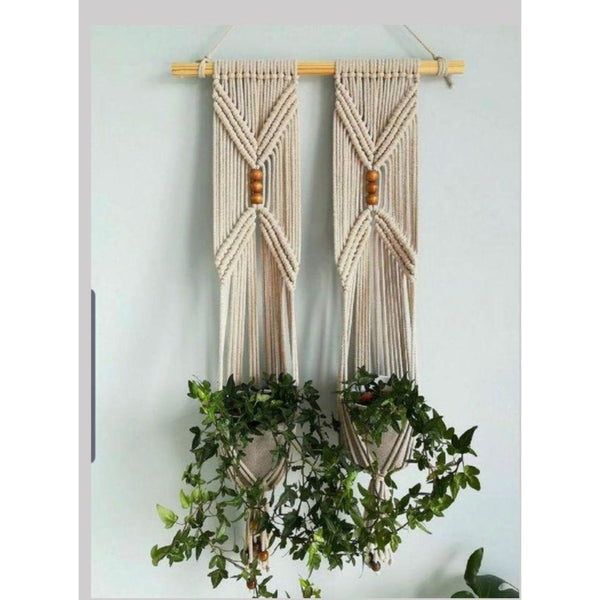 Macrame Set Of 2 Plant Holder Size: 30" Long-Indiehaat