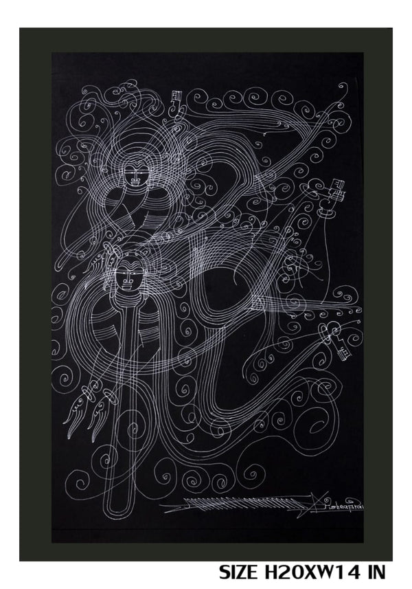 The Surpur Line Art Painting Mixed Media on Paper Unframed (Size: 22 x 16 inches) Artist: Krishna Prakash-Indiehaat