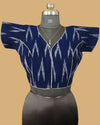 Pure Cotton Blouse Dark Blue Color Ikkat Design - IndieHaat