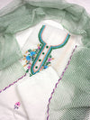Kota Doria Embroidery White Suit Material with Leheriya Green Dupatta and Chikenkari Bottom-Indiehaat