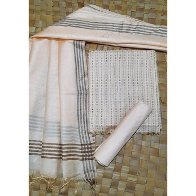 Katan Silk Biege color Suit Piece with Bottom and Dupatta Handcrafted-Indiehaat