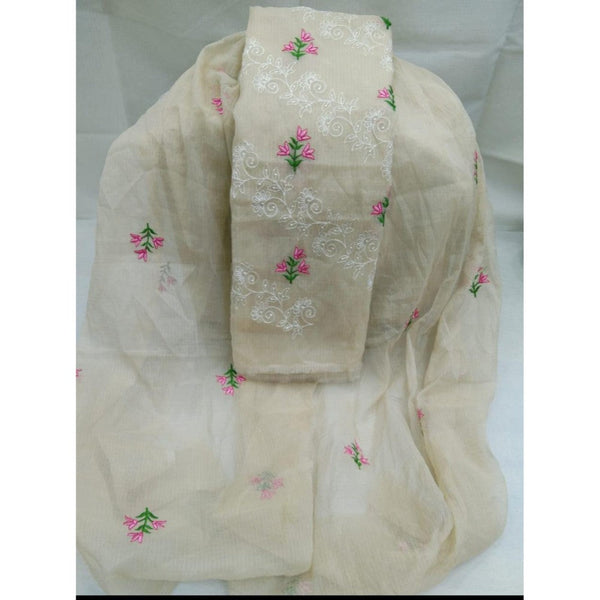 Kota Doria Yellow Suit Material 2 Piece Embroidered (Only Top and Dupatta)-Indiehaat