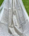 Kota Doria Saree White Color Chikankari work without blouse - IndieHaat