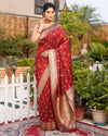 Banarasi Silk Saree Maroon Color with allover buti and blouse - IndieHaat