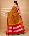 ILKAL Handloom Cotton Silk Saree Mustard Orange Color with running blouse - IndieHaat